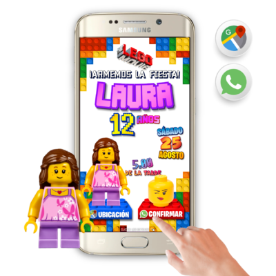 LEGO, Bloques Niña – Invitación Interactiva de Cumpleaños para WhatsApp
