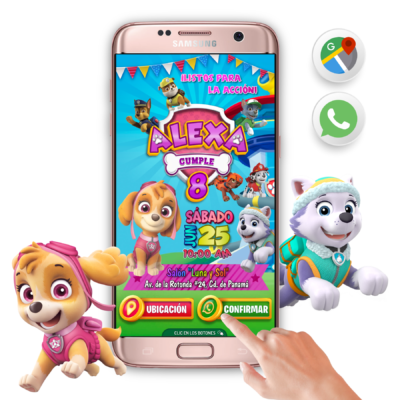 Paw Patrol, Everest y Sky – Invitación Interactiva de Cumpleaños para WhatsApp