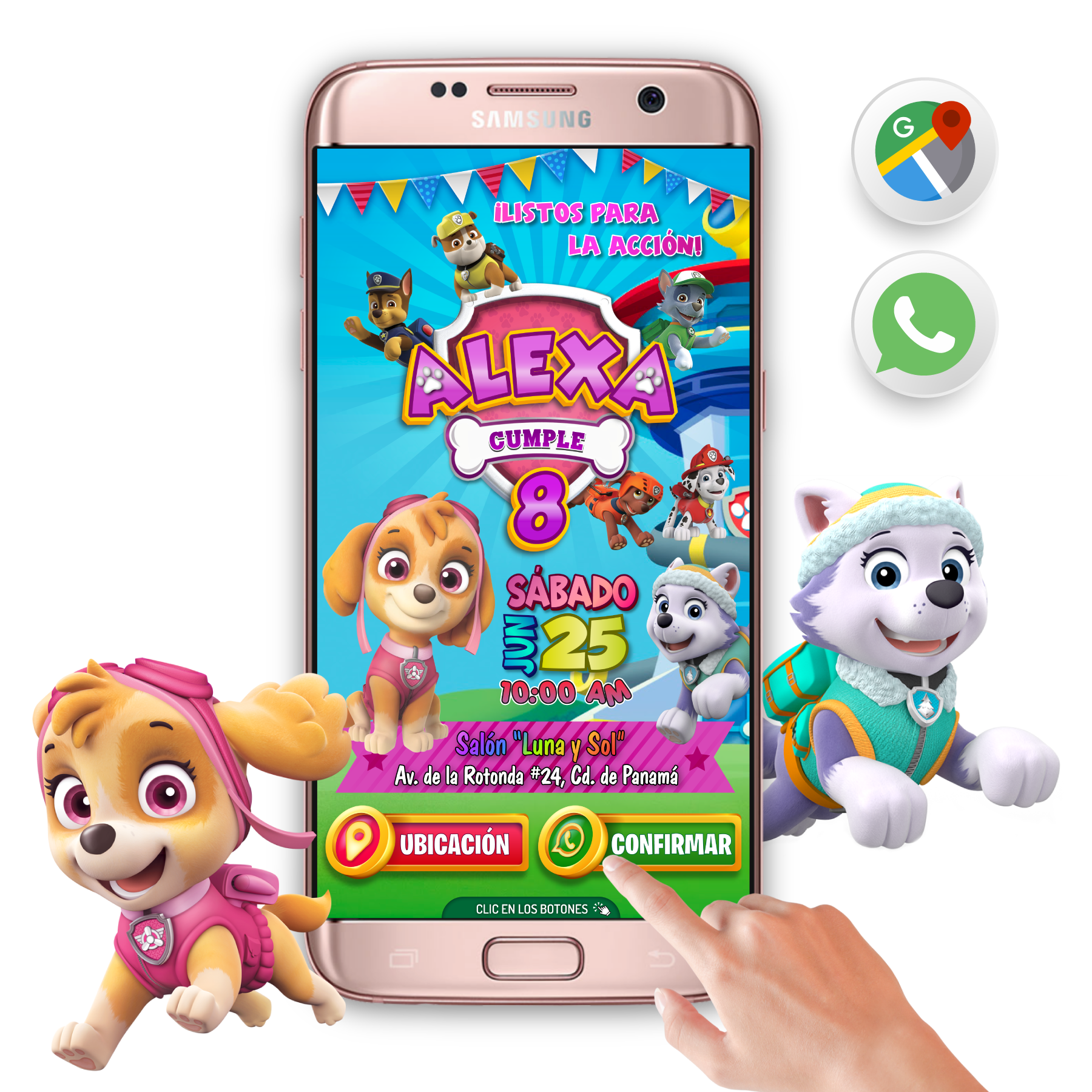 Paw Patrol, Everest y Sky – Invitación Interactiva de Cumpleaños para WhatsApp
