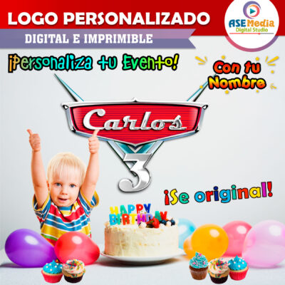 Cars Rayo Mcqueen Logo Personalizado con Nombre para Cumpleaños
