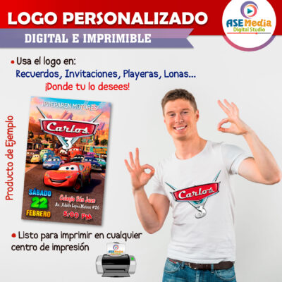 Cars Rayo Mcqueen Logo Personalizado con Nombre para Cumpleaños