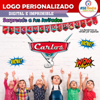 Cars Rayo Mcqueen Logo Personalizado con Nombre para Cumpleaños