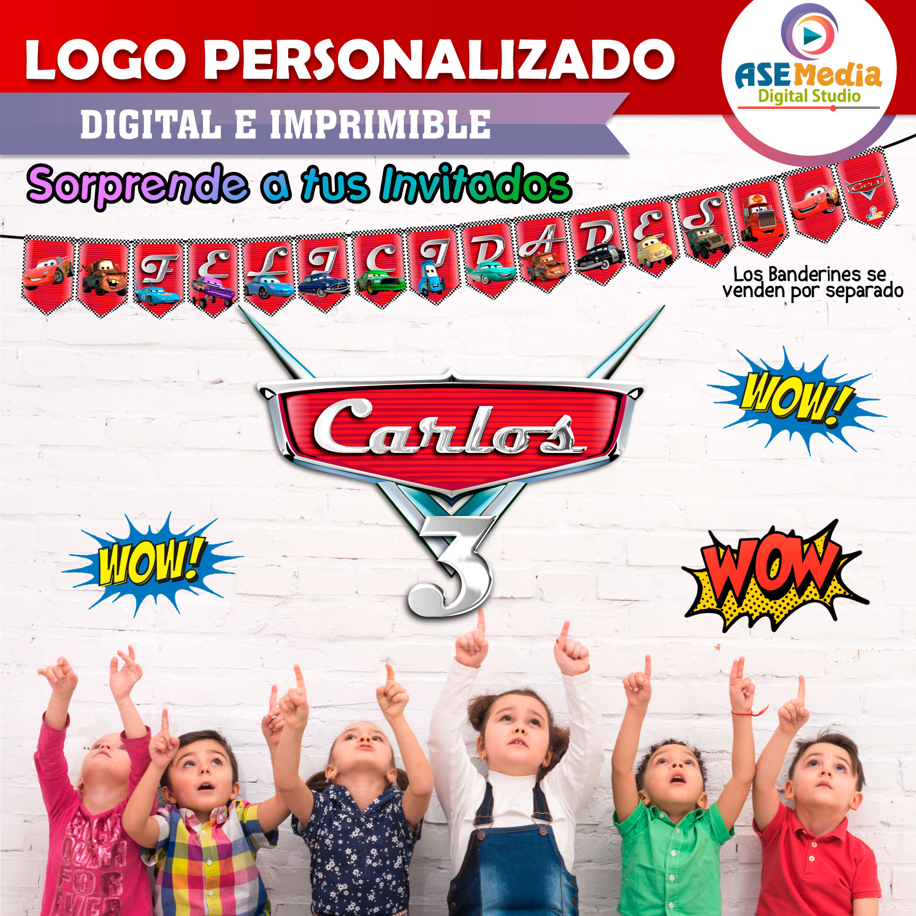 Cars Rayo Mcqueen Logo Personalizado con Nombre para Cumpleaños