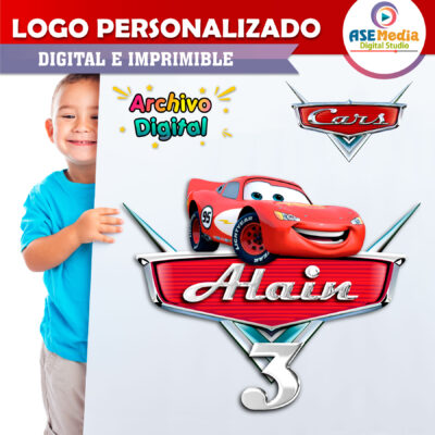 Cars, Rayo McQueen Logo Personalizado con Nombre para Cumpleaños