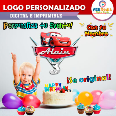 Cars, Rayo McQueen Logo Personalizado con Nombre para Cumpleaños