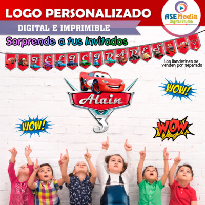 Cars, Rayo McQueen Logo Personalizado con Nombre para Cumpleaños