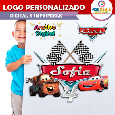 Cars, Rayo McQueen y Mate Logo Personalizado con Nombre para Cumpleaños Mod. 02 (copia)