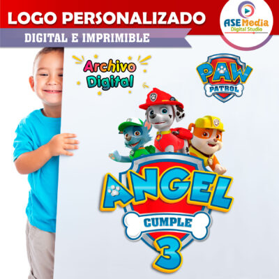 Paw Patrol, Rocky, Marshal y Rubble Logo Personalizado con Nombre