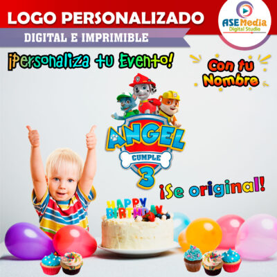 Paw Patrol, Rocky, Marshal y Rubble Logo Personalizado con Nombre