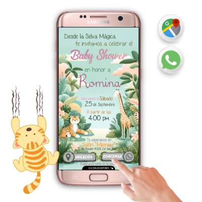 Baby Shower Safari Niña – Invitación Interactiva para WhatsApp