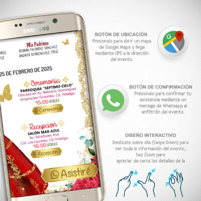 XV Años Rosa Lila Plata – Invitación Interactiva de Cumpleaños para WhatsApp