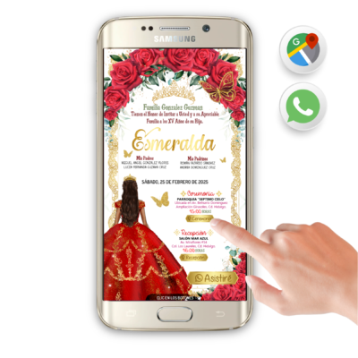 Mis XV Años, Rosas Rojas – Invitación Interactiva de Cumpleaños para WhatsApp