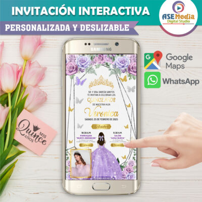 Mis XV Años Rockeros en Dorado – Invitación Interactiva de Cumpleaños para WhatsApp