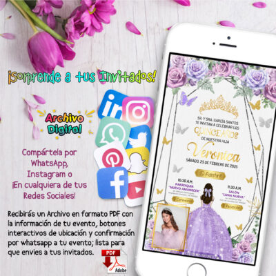 Mis XV Años Rockeros en Dorado – Invitación Interactiva de Cumpleaños para WhatsApp