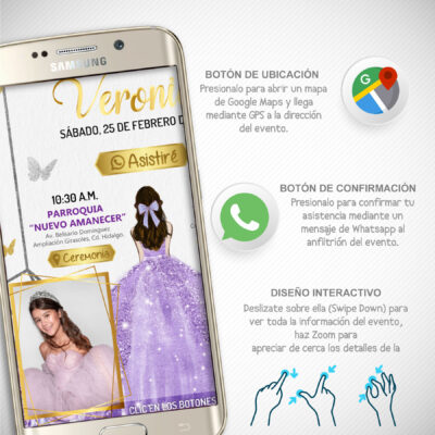 Mis XV Años Rockeros en Dorado – Invitación Interactiva de Cumpleaños para WhatsApp