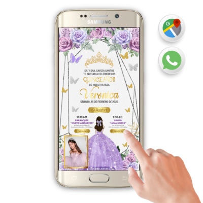 XV Años Rosa Lila Plata – Invitación Interactiva de Cumpleaños para WhatsApp