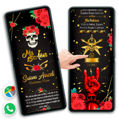 Mis XV Años Rockeros en Dorado – Invitación Interactiva de Cumpleaños para WhatsApp