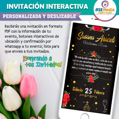 Mis XV Años, Rosa Pastel – Invitación Interactiva de Cumpleaños para WhatsApp