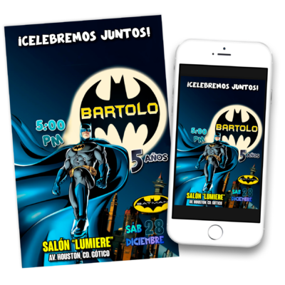 Batman, El Caballero de la Noche – Invitación Digital de Cumpleaños
