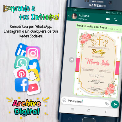 Bautizo Osito con Globos Verde Menta Invitación Digital