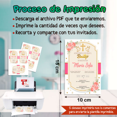 Bautizo Osito con Globos Verde Menta Invitación Digital