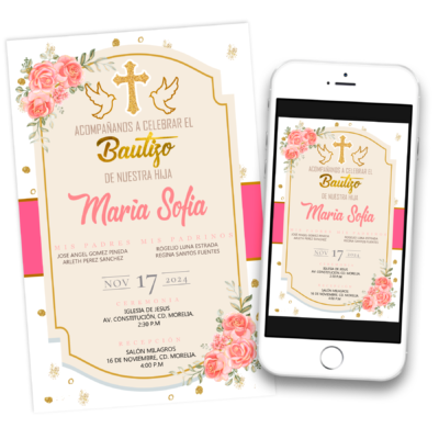 Mi Bautizo Dorado Invitación Digital