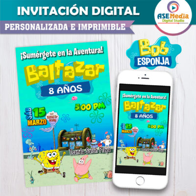 Bob Esponja, Fondo de Bikini – Invitación Digital de Cumpleaños