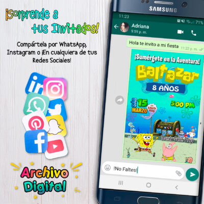 Bob Esponja, Fondo de Bikini – Invitación Digital de Cumpleaños