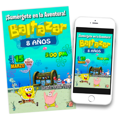 Bob Esponja, Fondo de Bikini – Invitación Digital de Cumpleaños