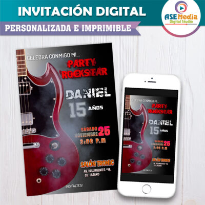 Cumpleaños Rockstar – Invitación Digital de Cumpleaños