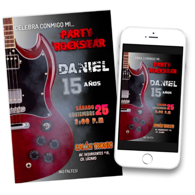 Cumpleaños Rockstar – Invitación Digital de Cumpleaños