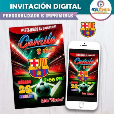 Futbol, Barcelona – Invitación Digital de Cumpleaños