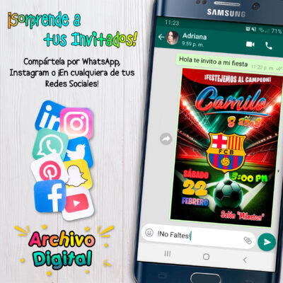 Futbol, Barcelona – Invitación Digital de Cumpleaños