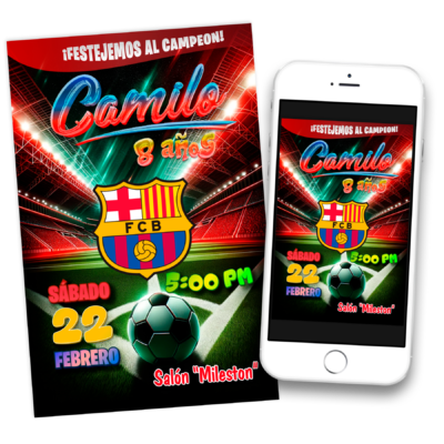 Futbol, Barcelona – Invitación Digital de Cumpleaños