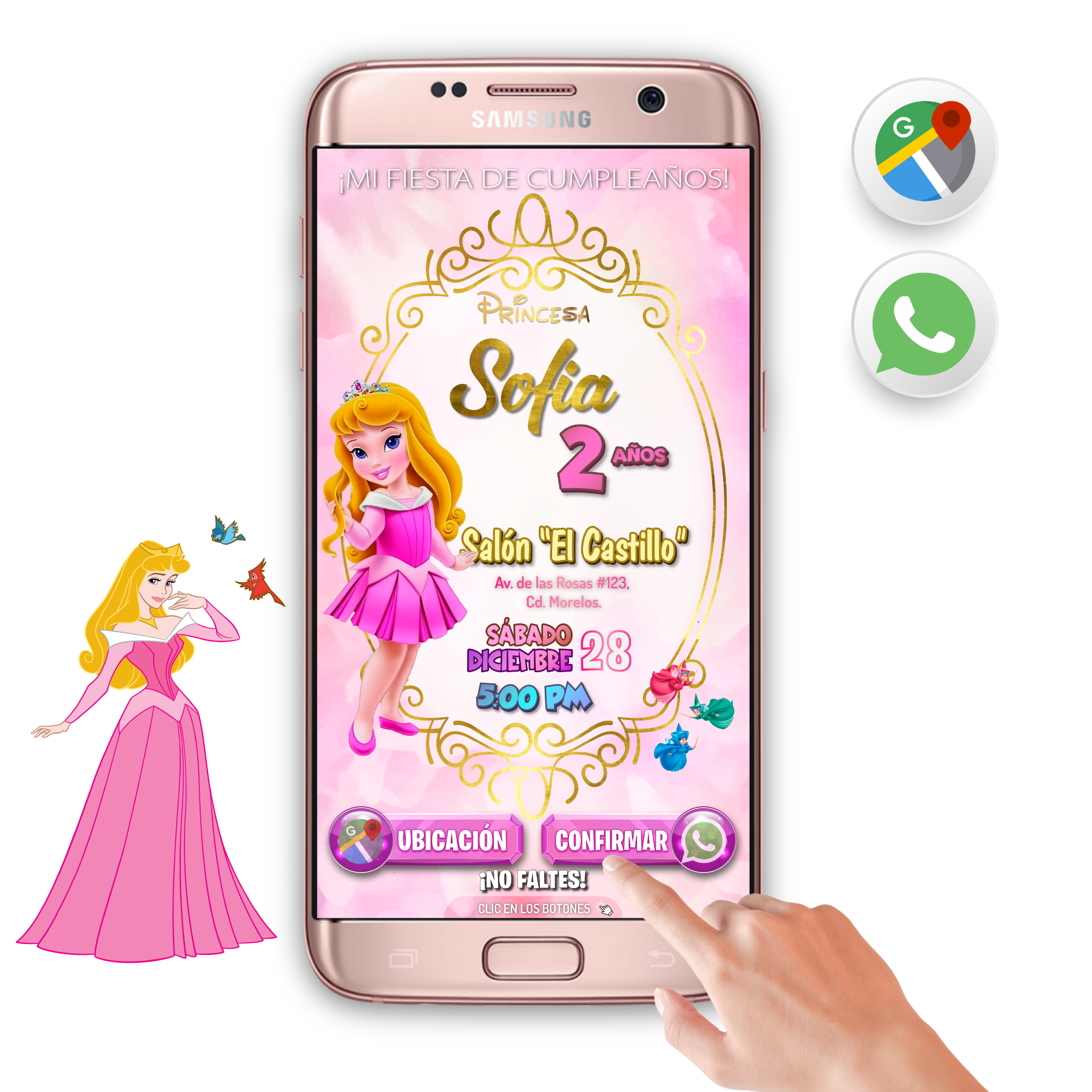 Princesa Aurora Bebé – Invitación Interactiva de Cumpleaños para WhatsApp
