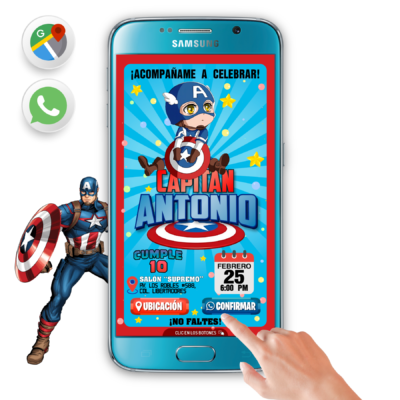 Capitán America, Bichi – Invitación Interactiva de Cumpleaños para WhatsApp