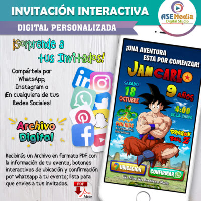 Dragon Ball Z, Goku Torneo Artes Marciales – Invitación Interactiva de Cumpleaños para WhatsApp