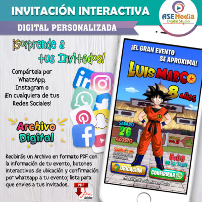 Dragon Ball Z, Goku Torneo Artes Marciales – Invitación Interactiva de Cumpleaños para WhatsApp