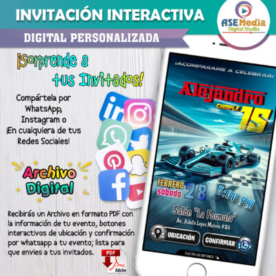 Fórmula 1, Ferrari – Invitación Interactiva de Cumpleaños para WhatsApp