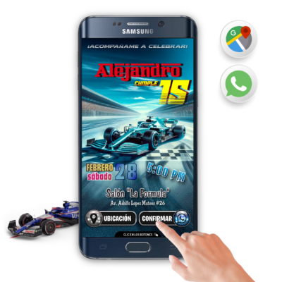 Fórmula 1 – Invitación Interactiva de Cumpleaños para WhatsApp