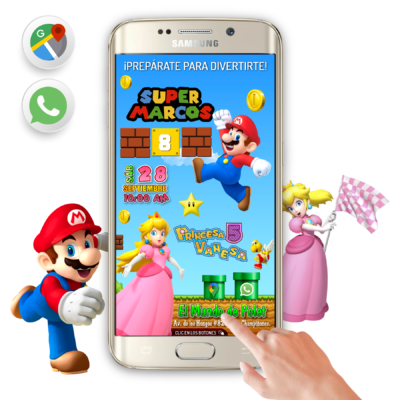Mario Bros y Princesa Peach 02 – Invitación Interactiva de Cumpleaños para WhatsApp