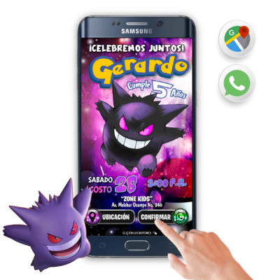 Pokémon, Gengar – Invitación Interactiva de Cumpleaños para WhatsApp