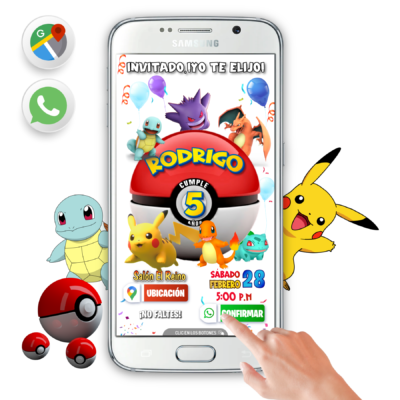 Pokemones, Pokebola – Invitación Interactiva de Cumpleaños para WhatsApp