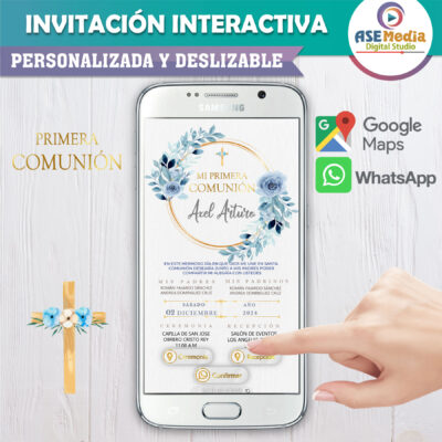 Mi Primera Comunión Azul – Invitación Interactiva para WhatsApp