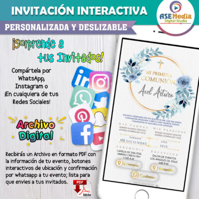 Mi Primera Comunión Azul – Invitación Interactiva para WhatsApp