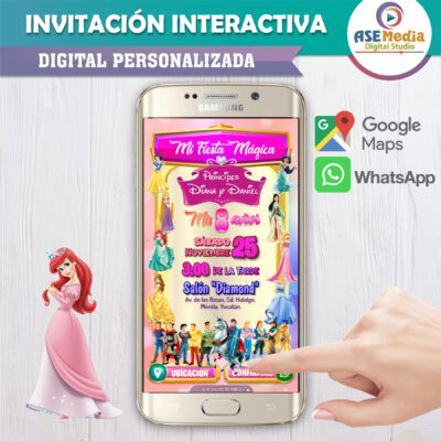 Princesas y Principes Disney – Invitación Interactiva de Cumpleaños para WhatsApp