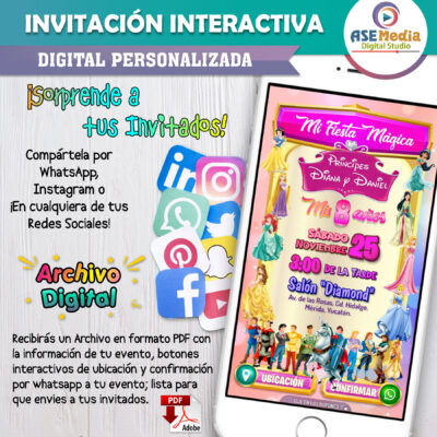 Princesas y Principes Disney – Invitación Interactiva de Cumpleaños para WhatsApp