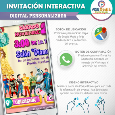 Princesas y Principes Disney – Invitación Interactiva de Cumpleaños para WhatsApp