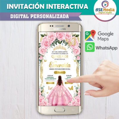 Mis XV Años, Floral Rosa Pastel – Invitación Interactiva de Cumpleaños para WhatsApp