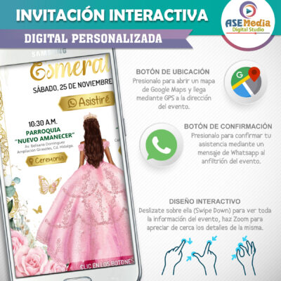 Mis XV Años, Floral Rosa Pastel – Invitación Interactiva de Cumpleaños para WhatsApp